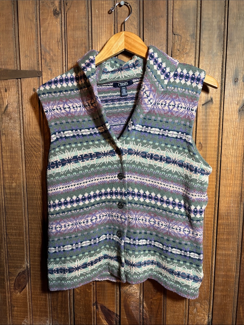 Chaps Green Multicolor Fair Isle Knit Vest